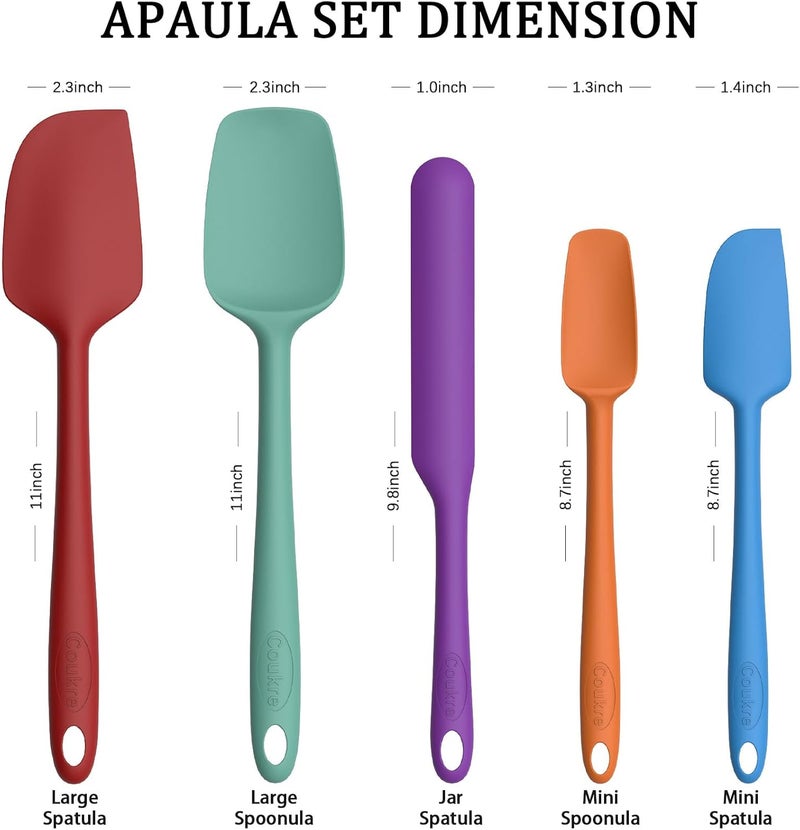Coukre Silicone Spatula Set of 5,High Temperature Resistant, Food Grade Silicone, Dishwasher Safe, for Baking, Cooking (Pure Colorful B) - Image 2